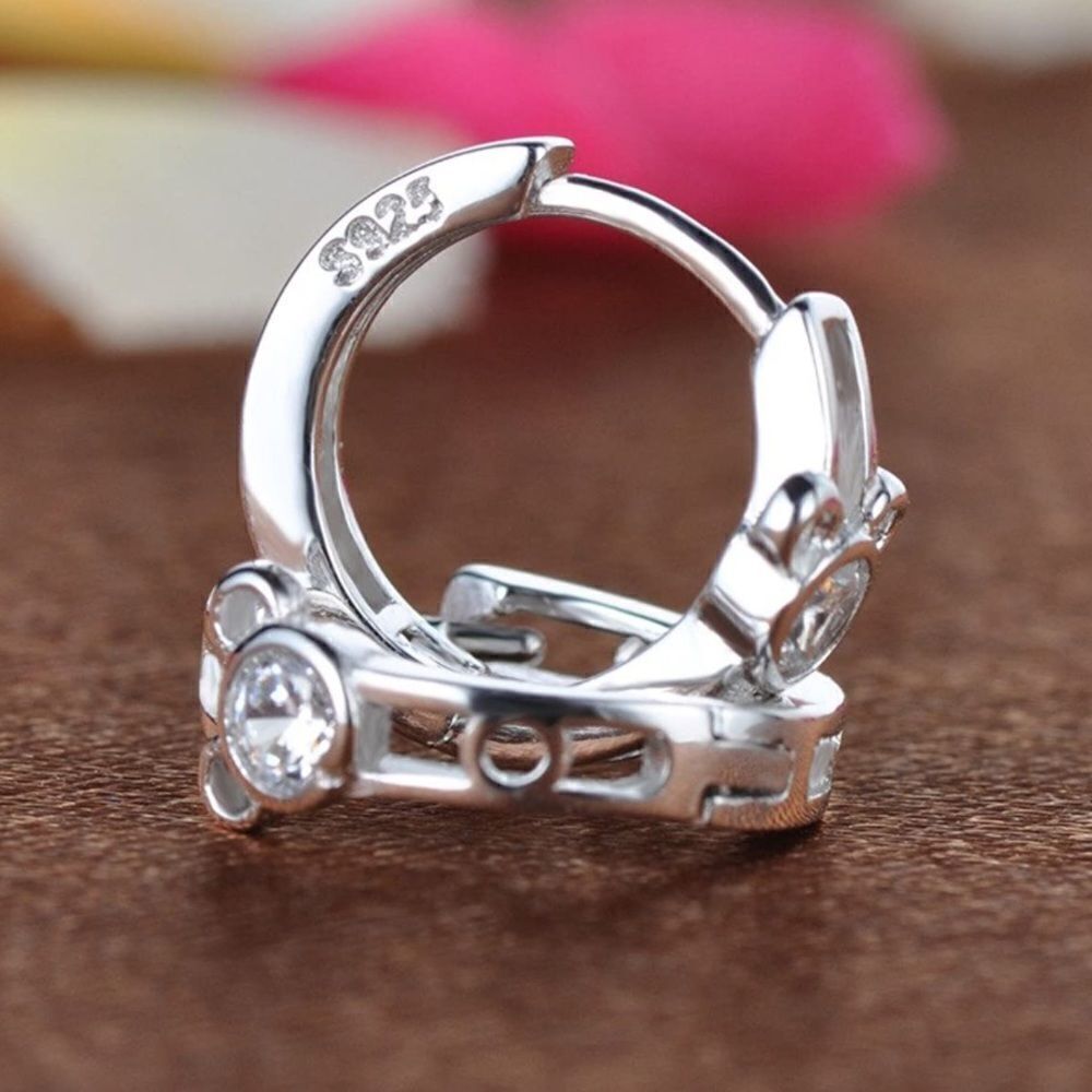 925 Sterling Silver and Diamond Cubic Zirconia Mickey Mouse Hoop Huggie Earrings - Picture 4 of 5
